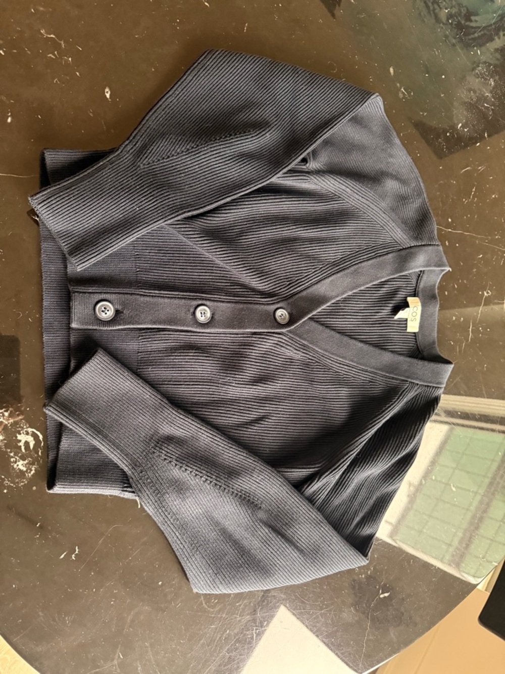 COS Navy Ribbed Button-Front Cardigan